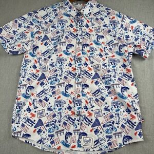 Men's Academy The Right Stuff Academy Shirt Bear Fish Lure Red White Blue Large